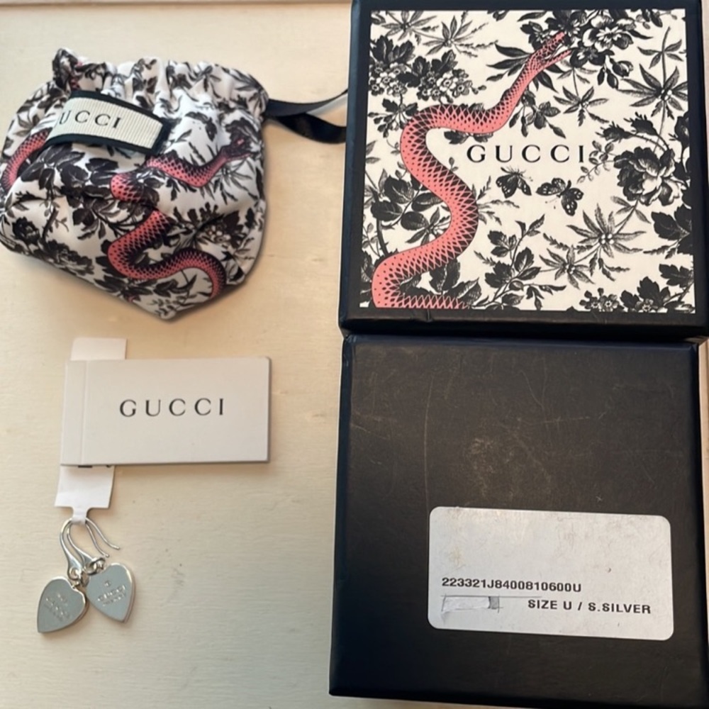 Gucci AG925 Sterling Silver Heart Drop Earrings NWT Full Inclusion - Picture 8 of 9